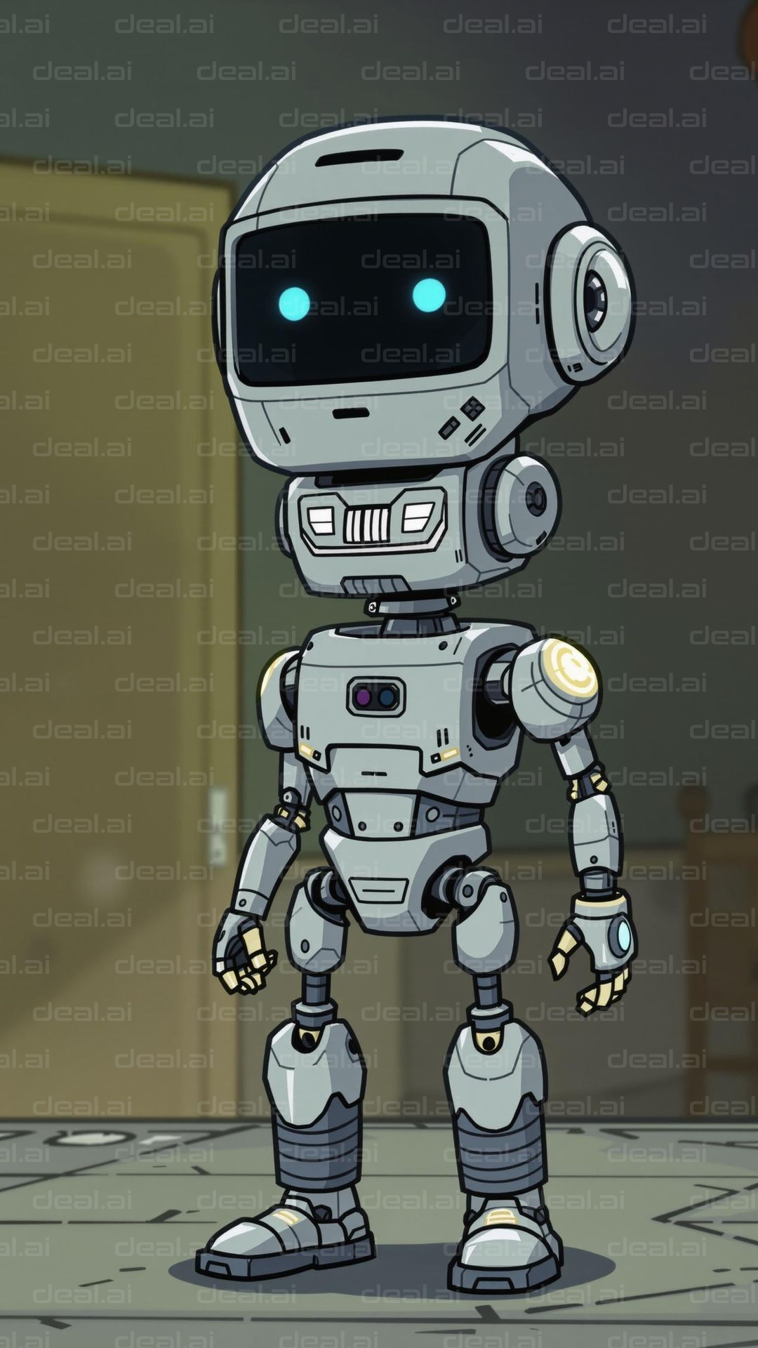 Cute Robot Stands Alert in Room