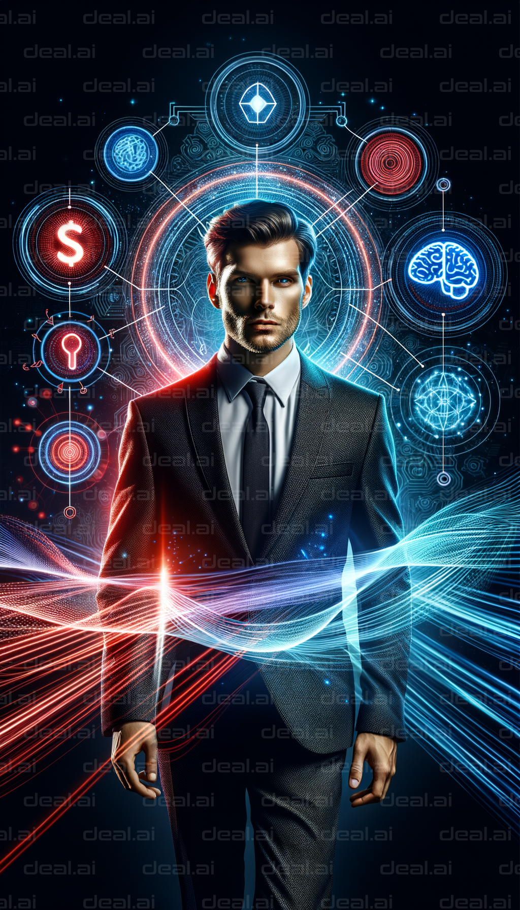 "Man in Suit with Cybernetic Elements"