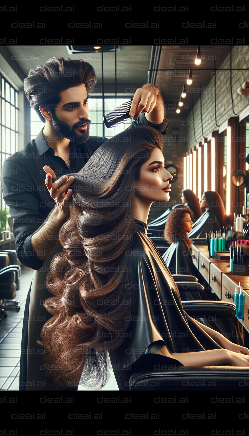 "Elegant Hair Styling in Modern Salon"