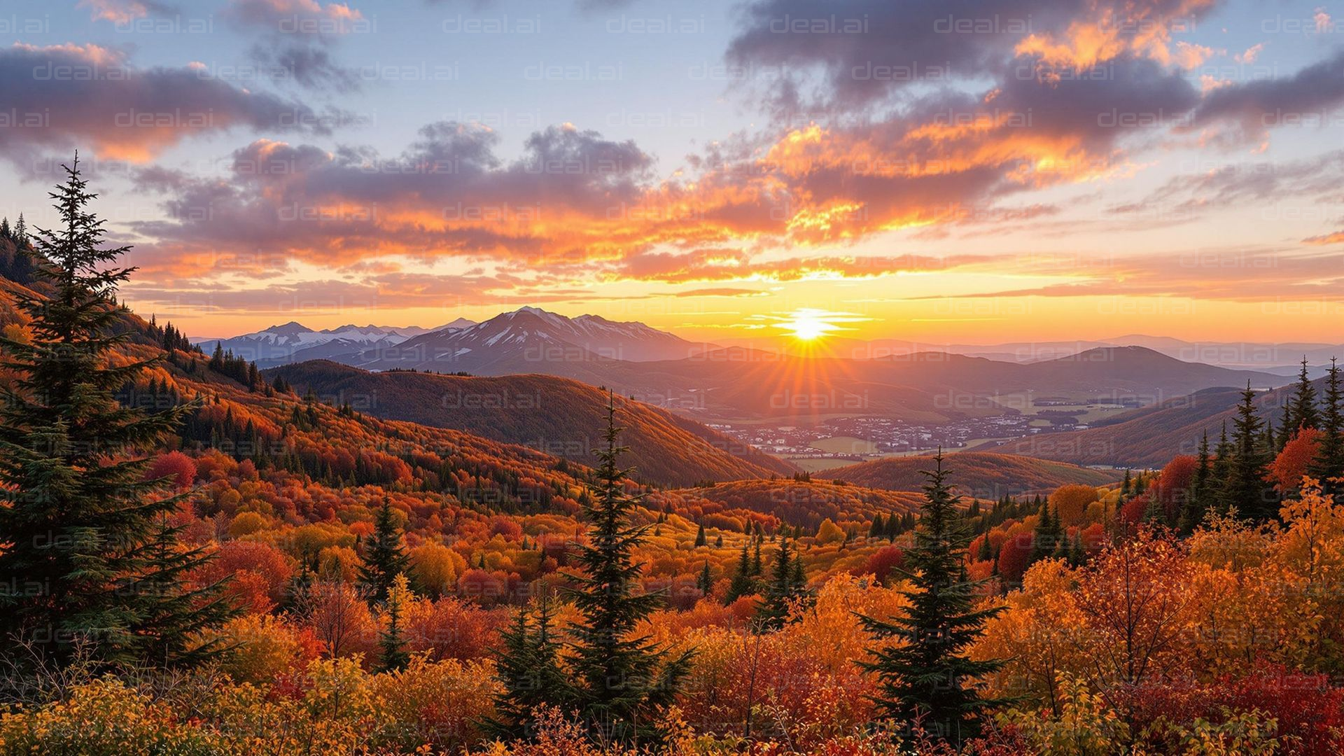 Autumn Sunset Over Mountains