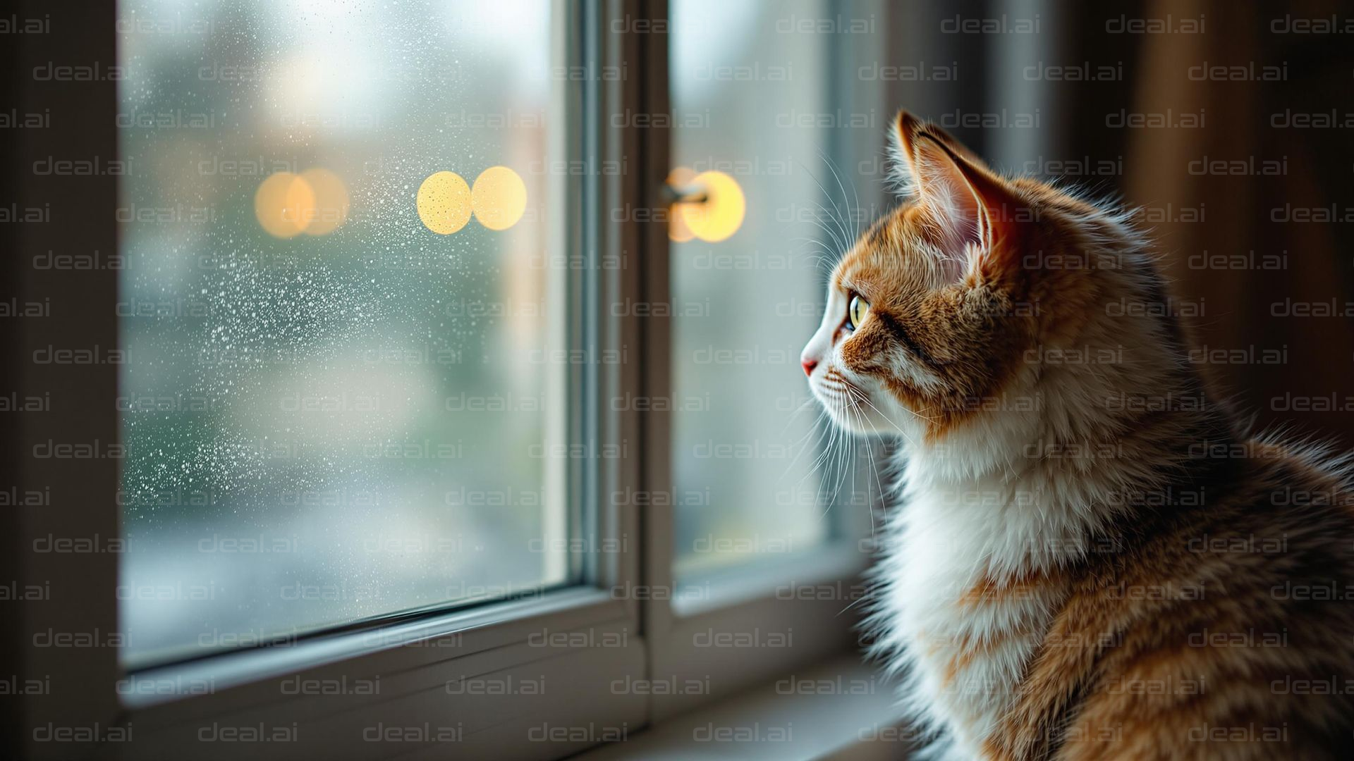 Cat Gazing Out Rainy Window