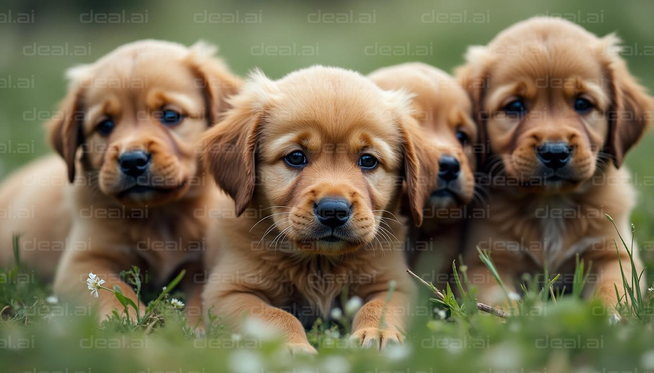 Adorable Puppy Quartet in the Grass