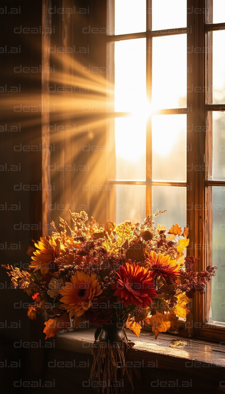 "Sunlit Floral Arrangement by the Window"