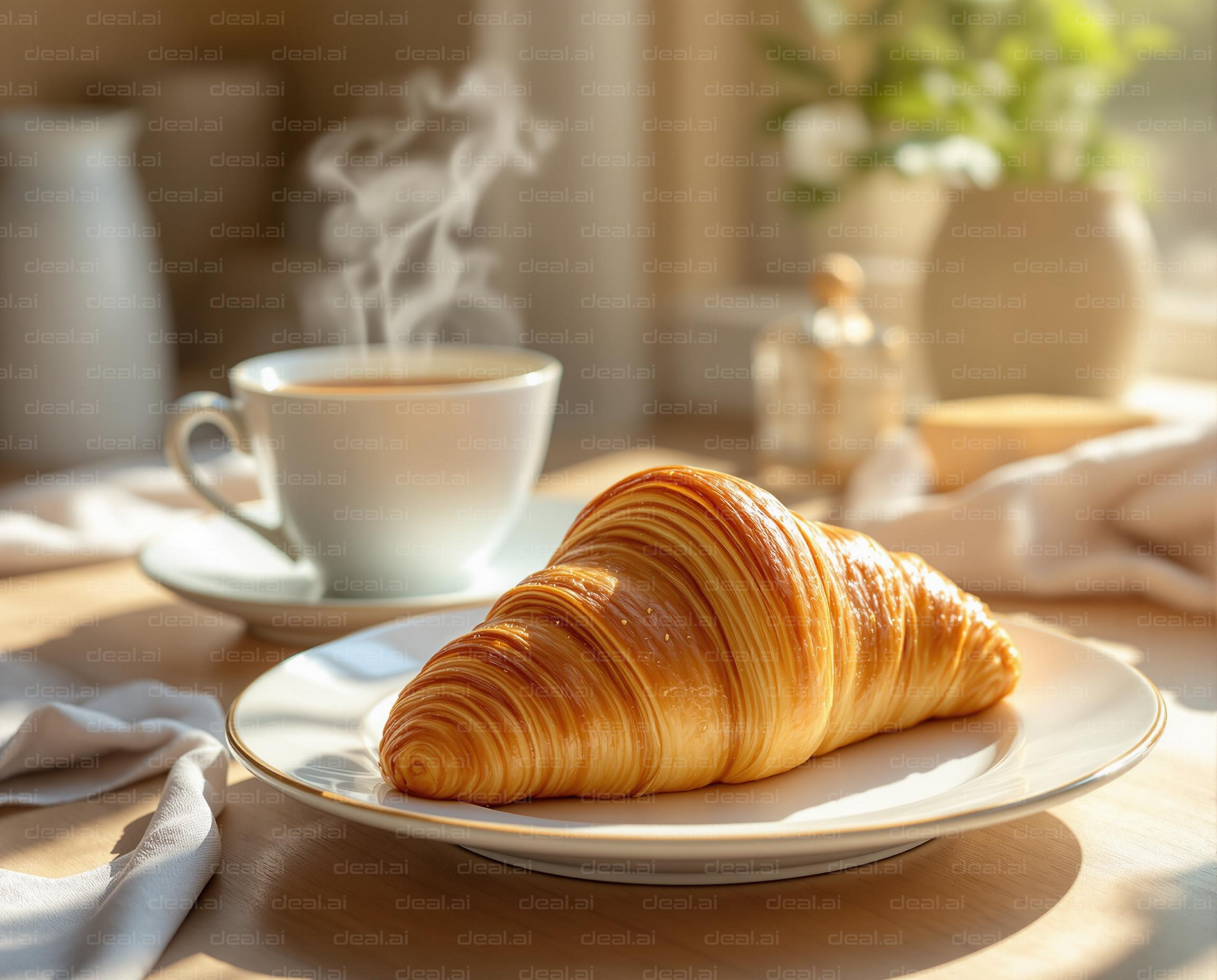 Warm Croissant and Coffee Delight
