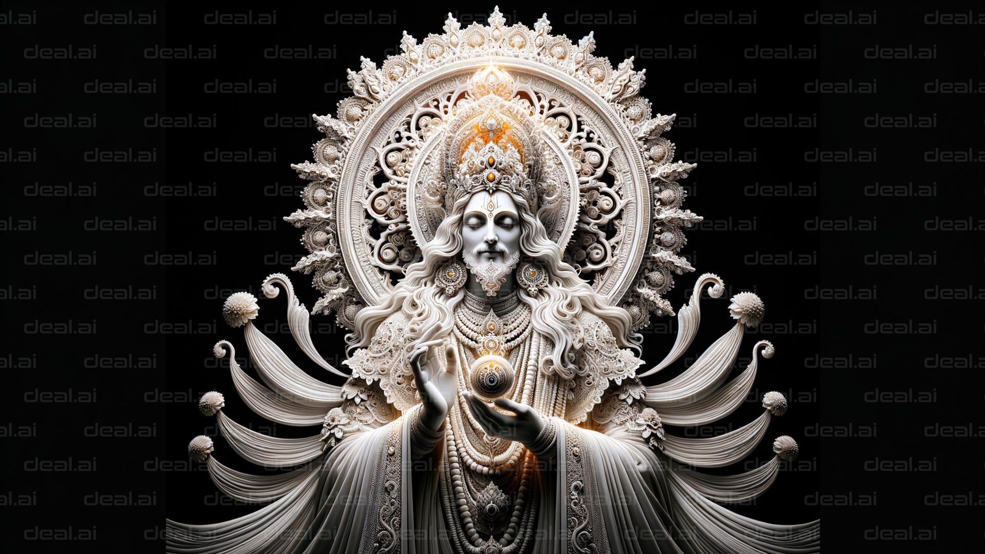 "Ornate Divine Figure with Radiant Halo"