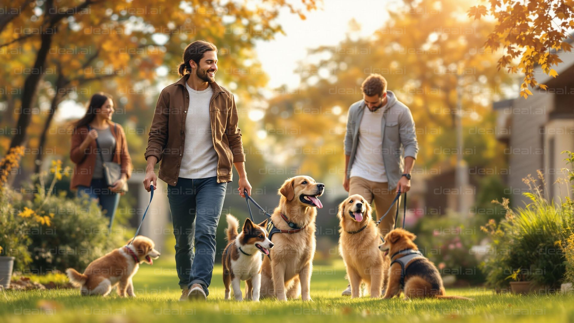 Autumn Stroll with Happy Dogs