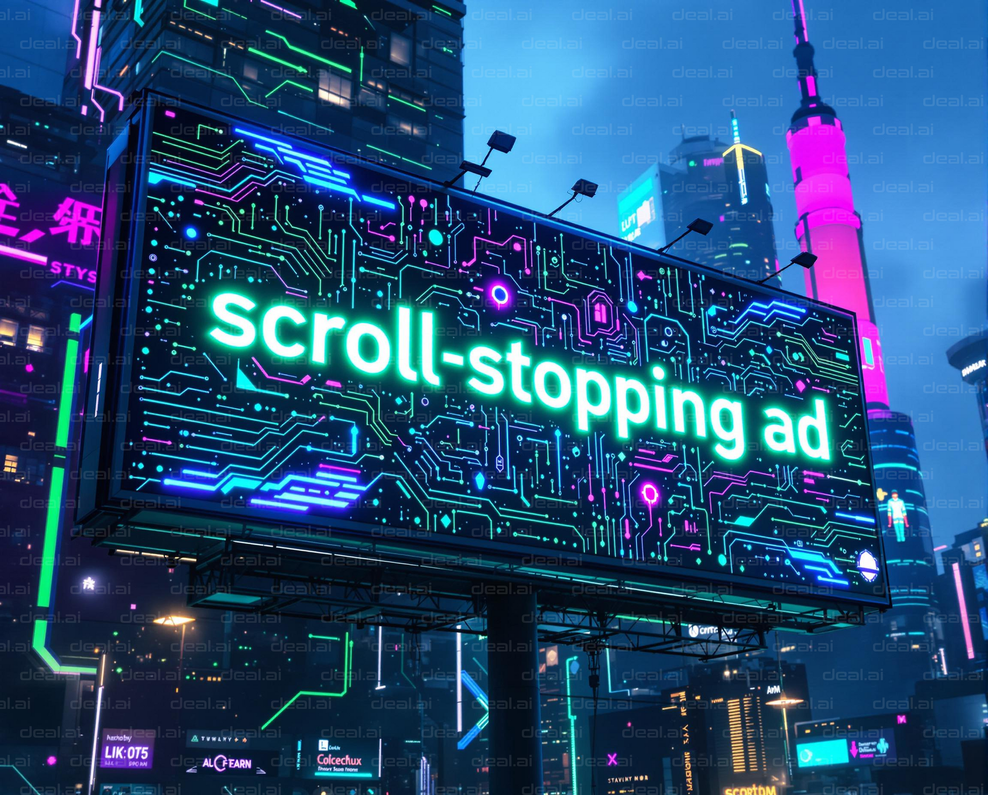 Neon Circuit Billboard in Futuristic City