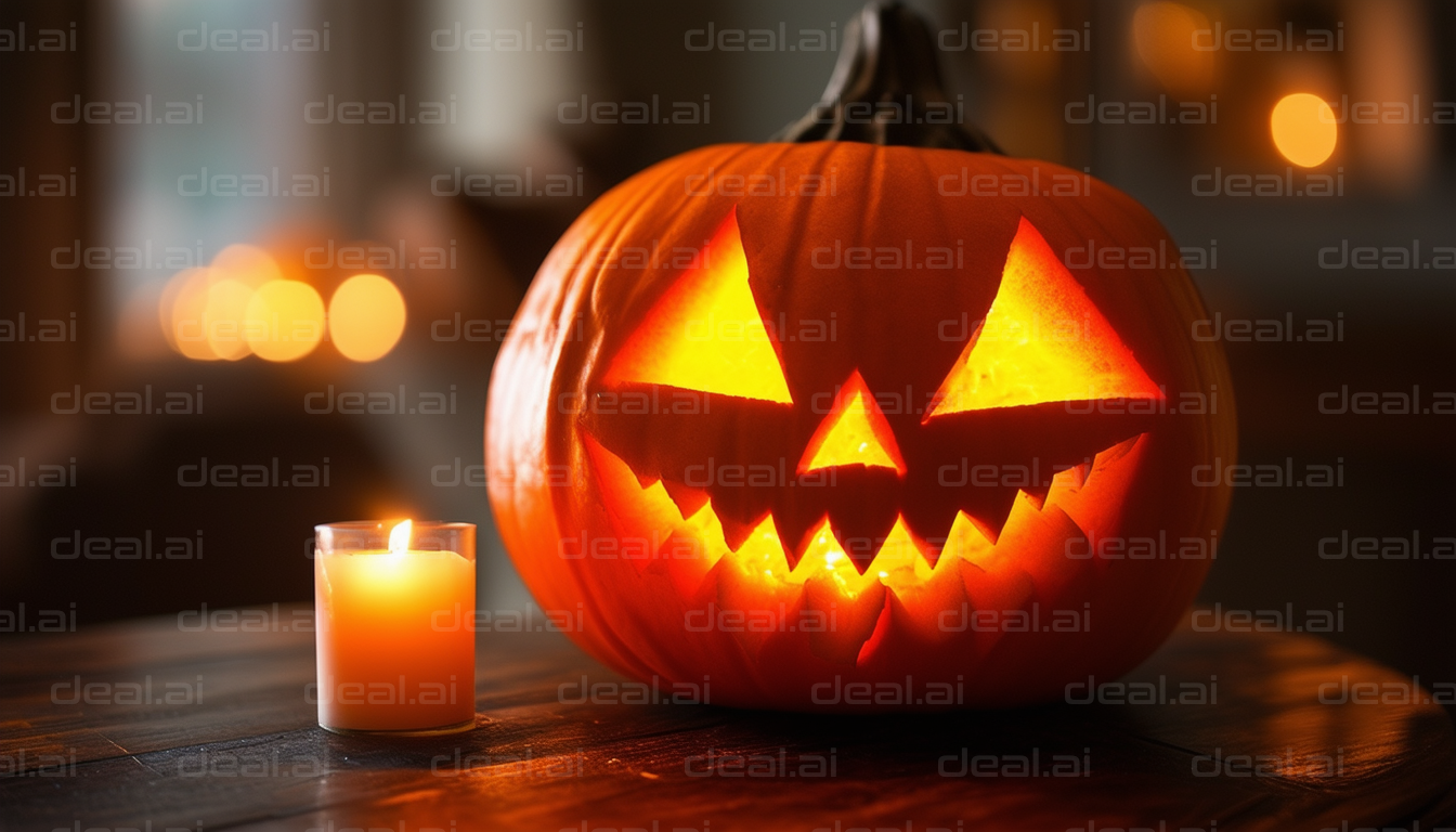 Glowing Jack-O'-Lantern and Candle