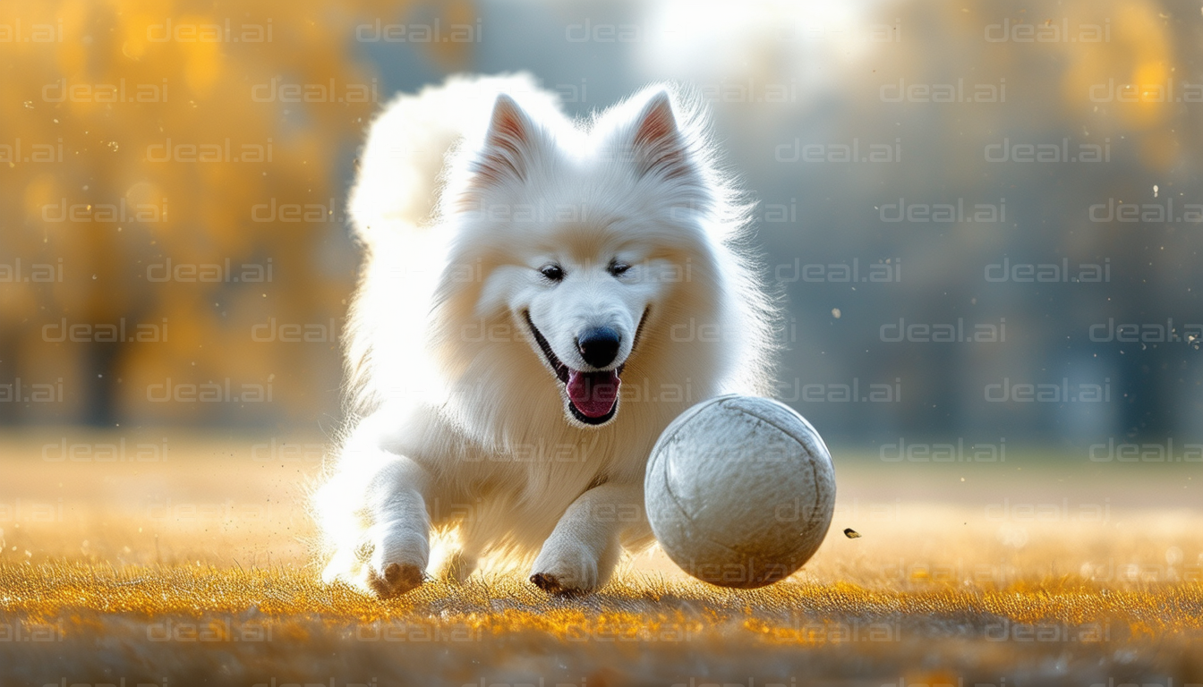 Dog Playing Soccer in Autumn Park