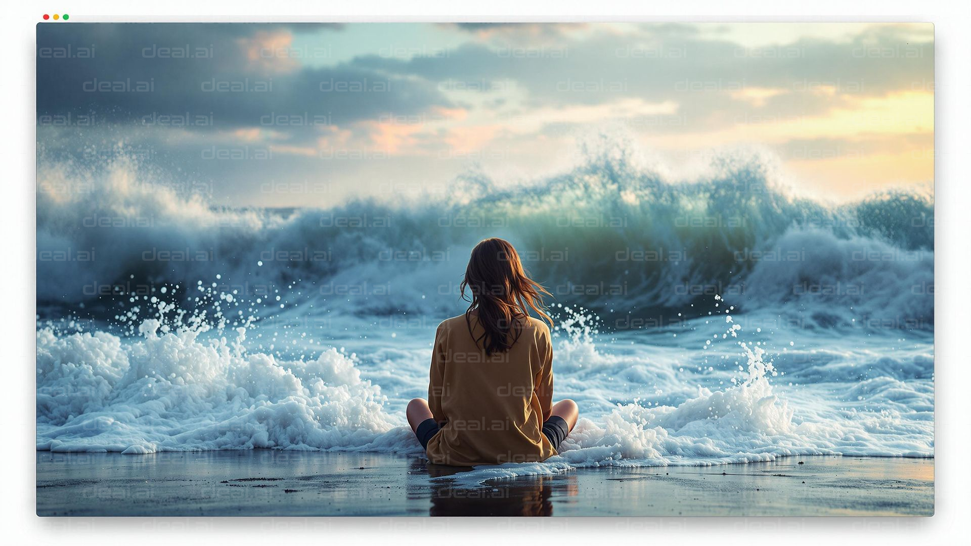 Woman Meditating by the Ocean Waves