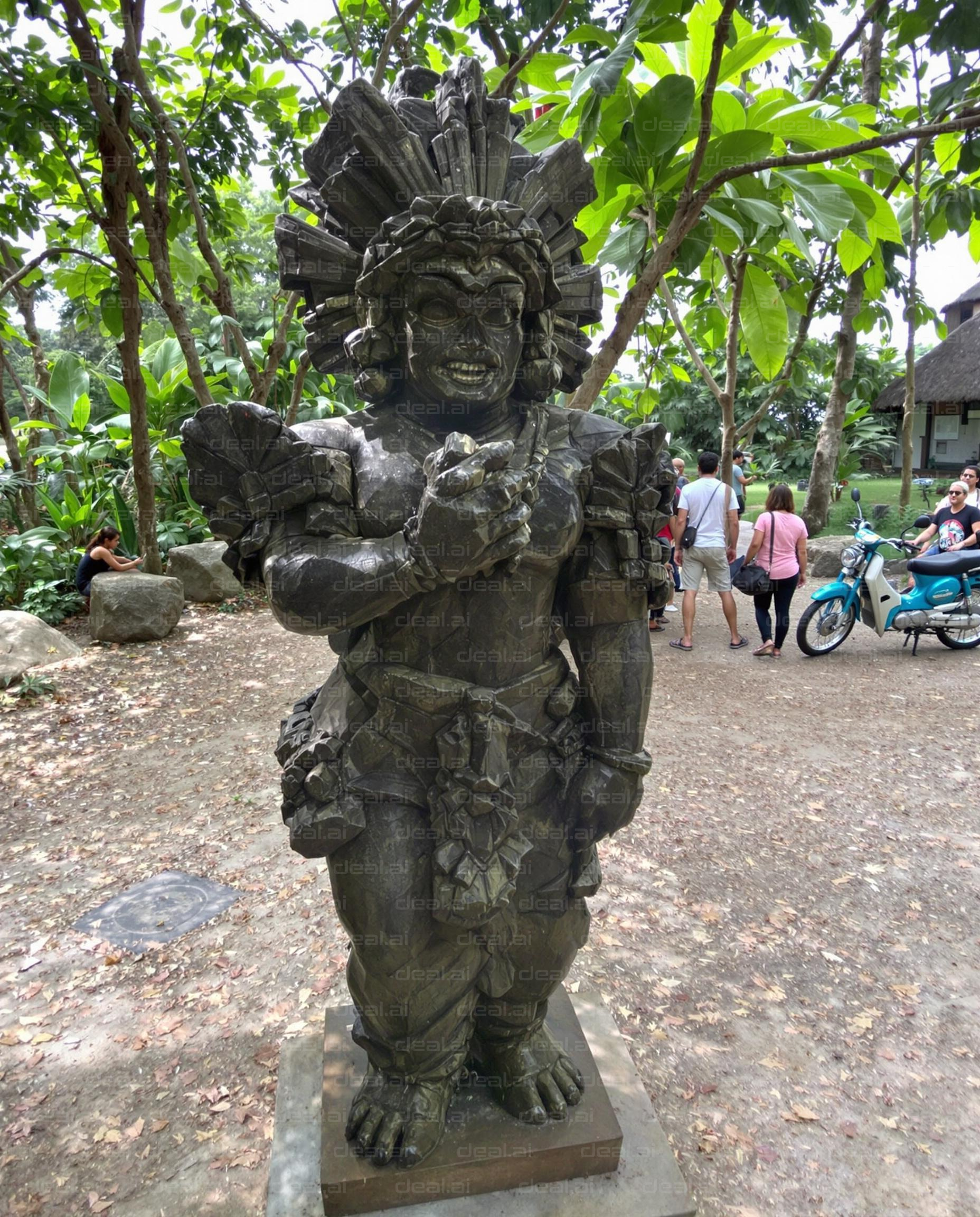 Ancient Warrior Sculpture in Garden