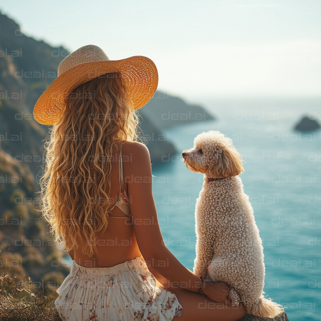 "Sunset Serenity: Woman and Dog"