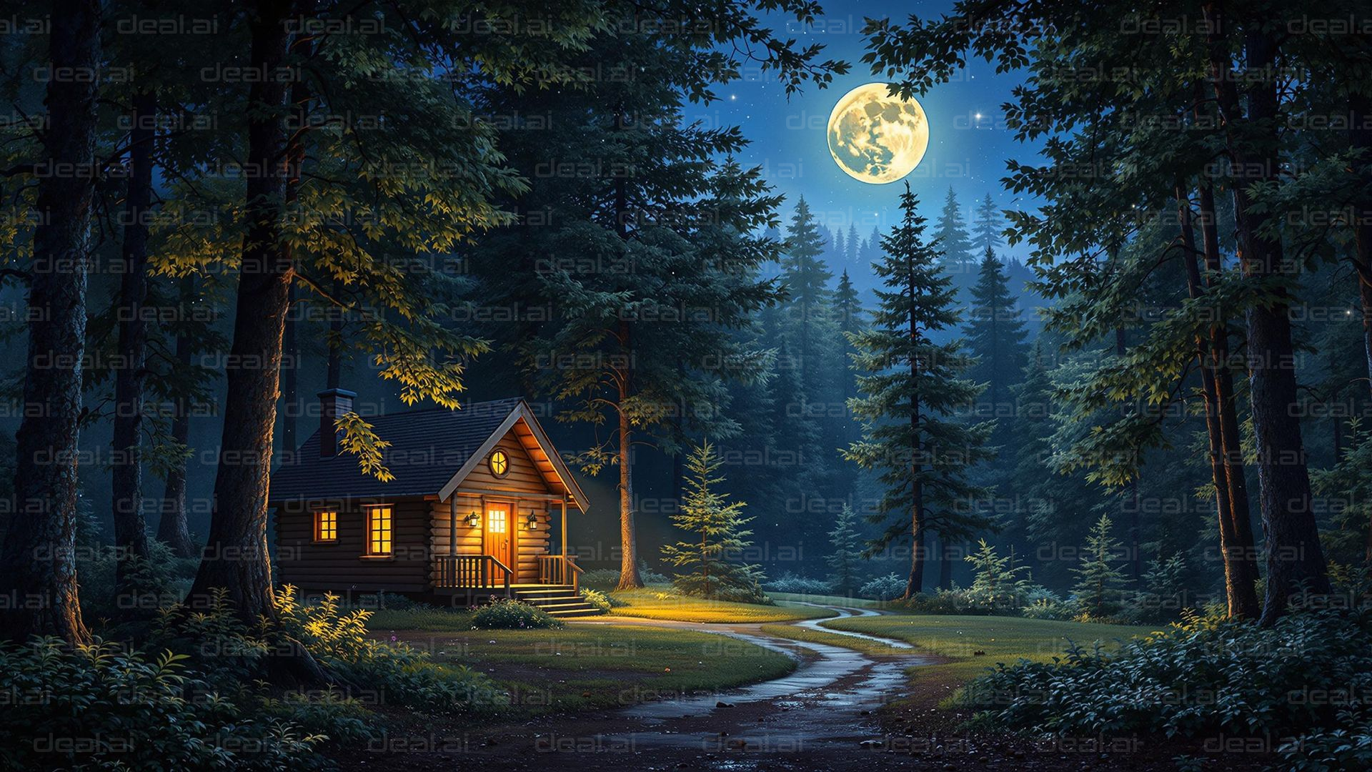 Moonlit Cabin in the Woods
