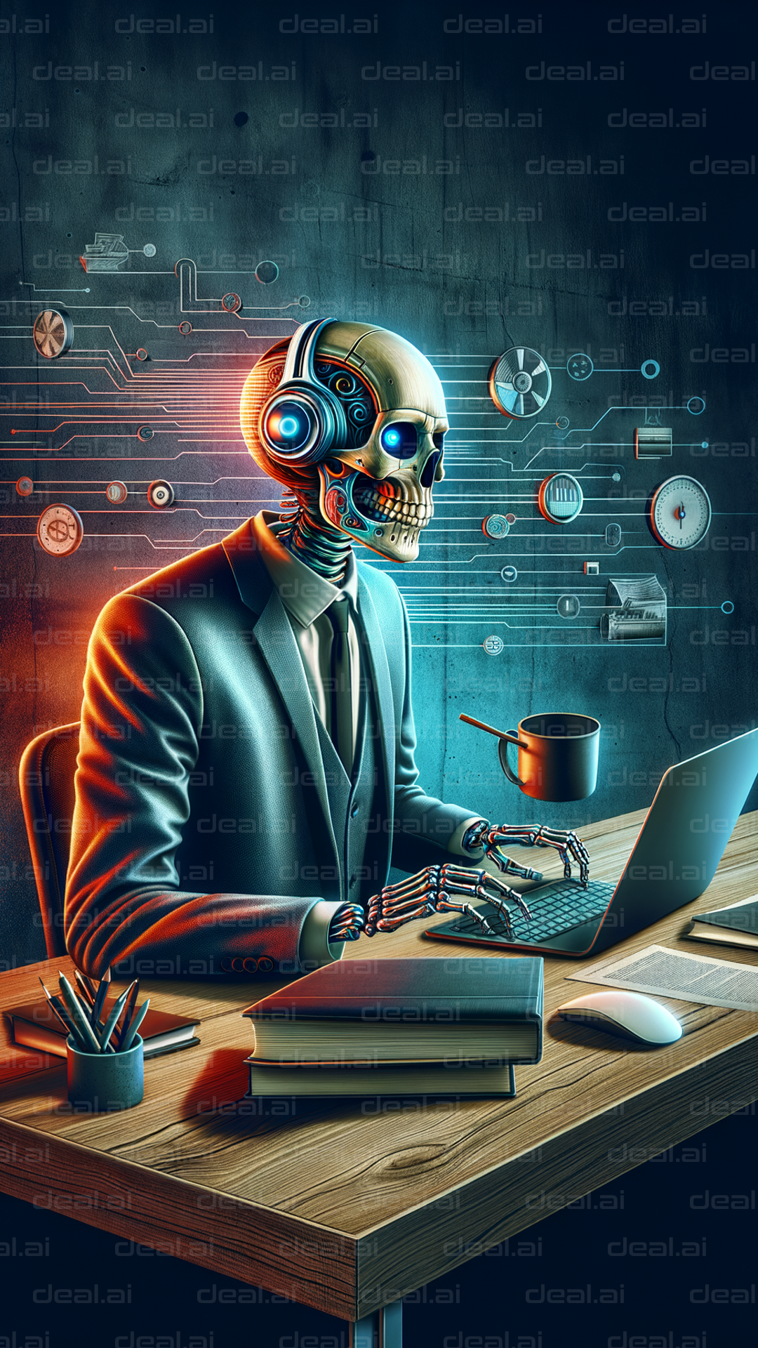 "Cyber Skeleton at Workstation"