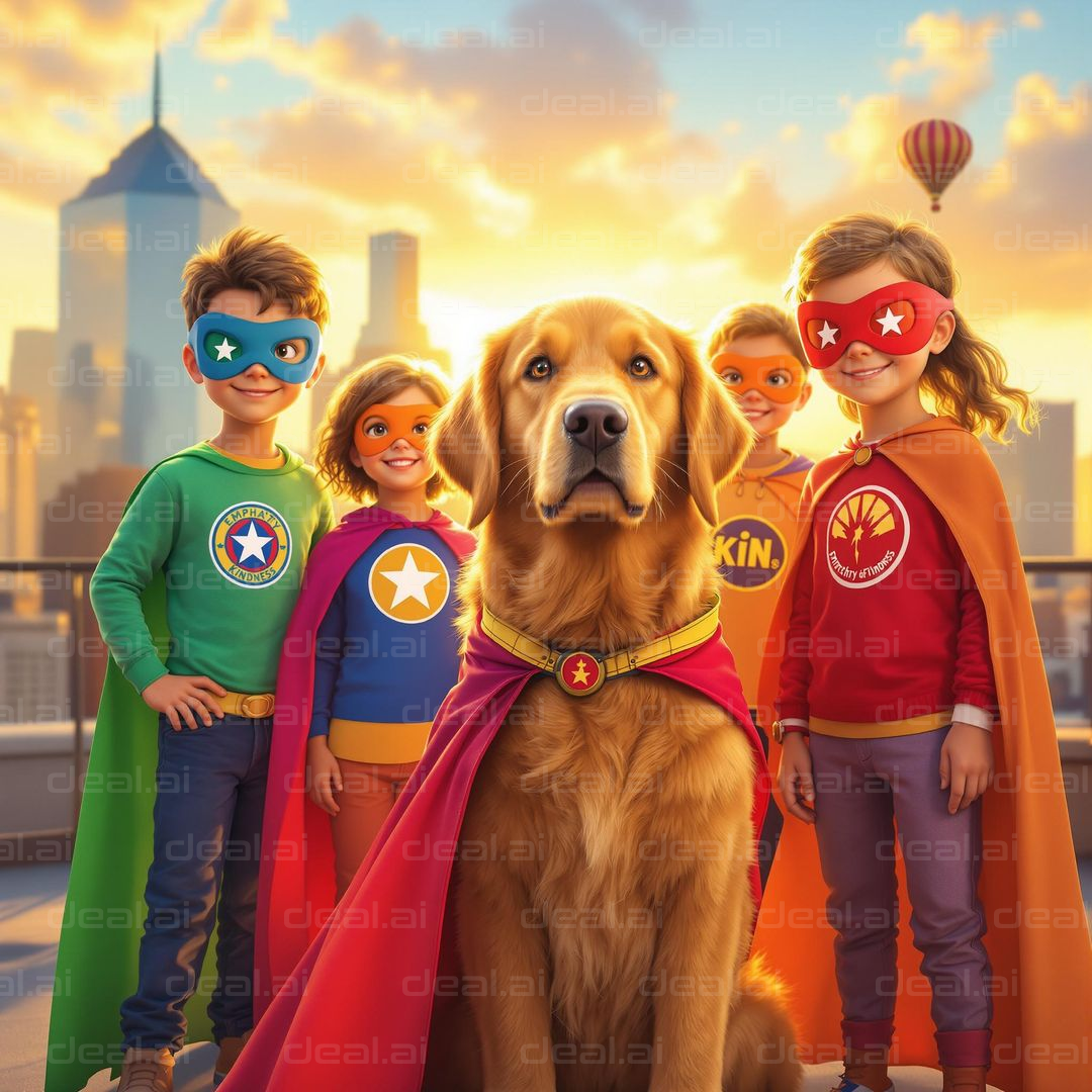 "Superhero Squad with Caped Canine"