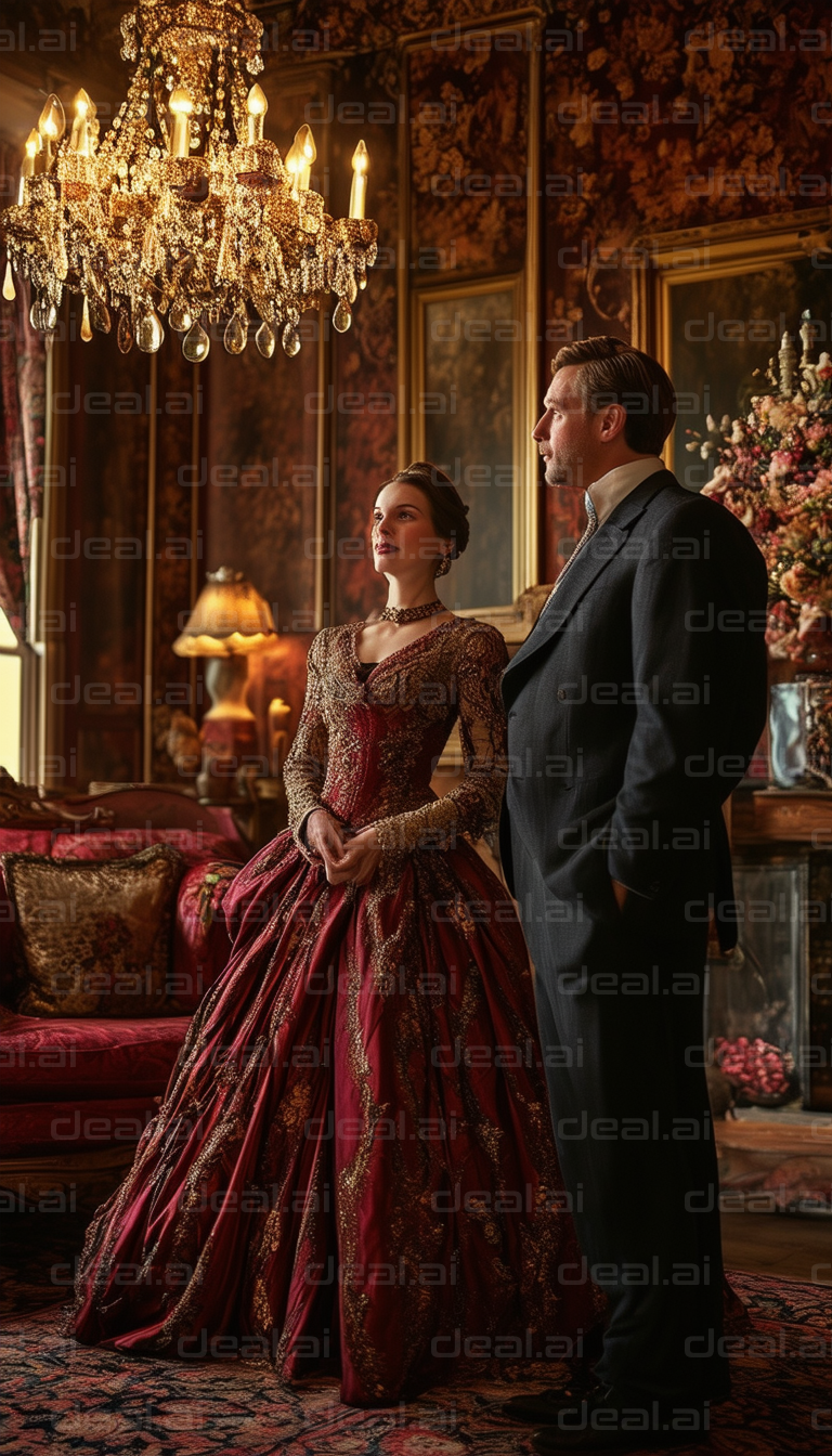 "Elegant Couple in Luxurious Setting"