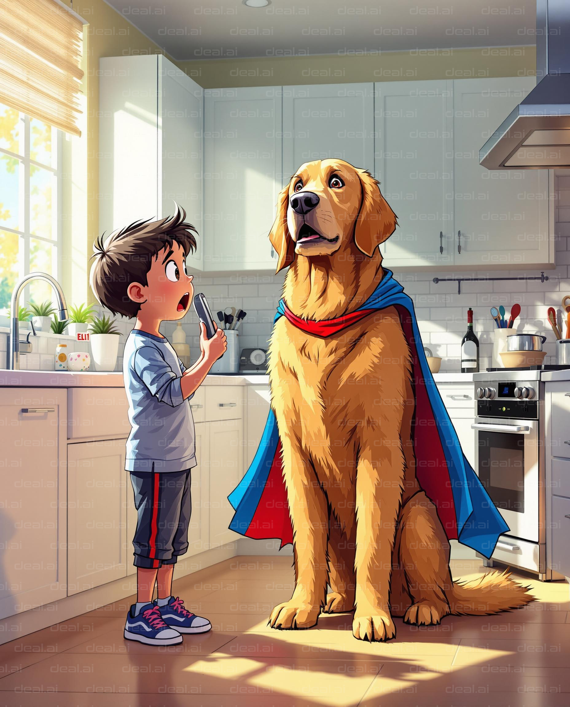 Surprised by Superdog in the Kitchen