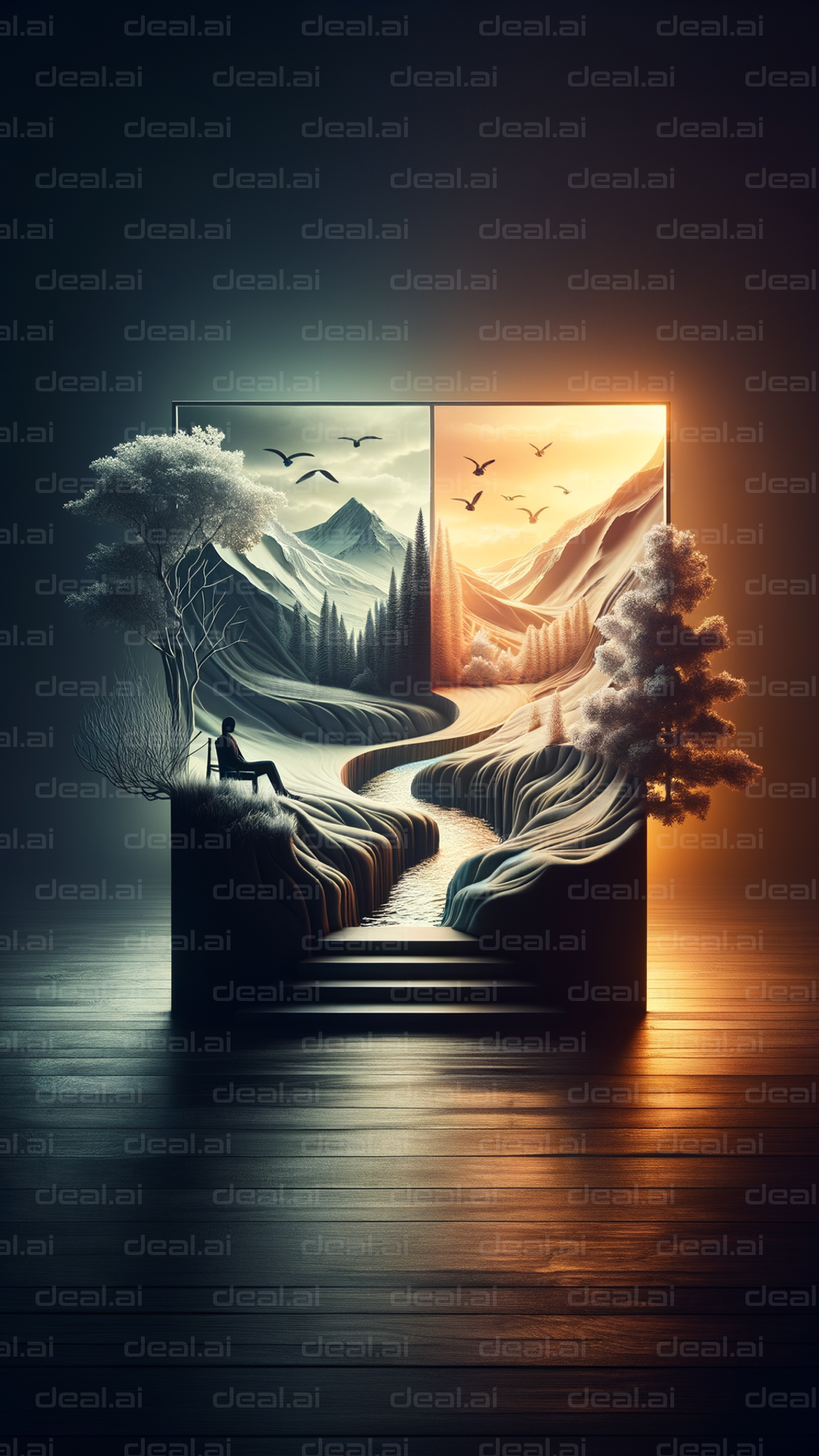 Surreal Day and Night Landscape