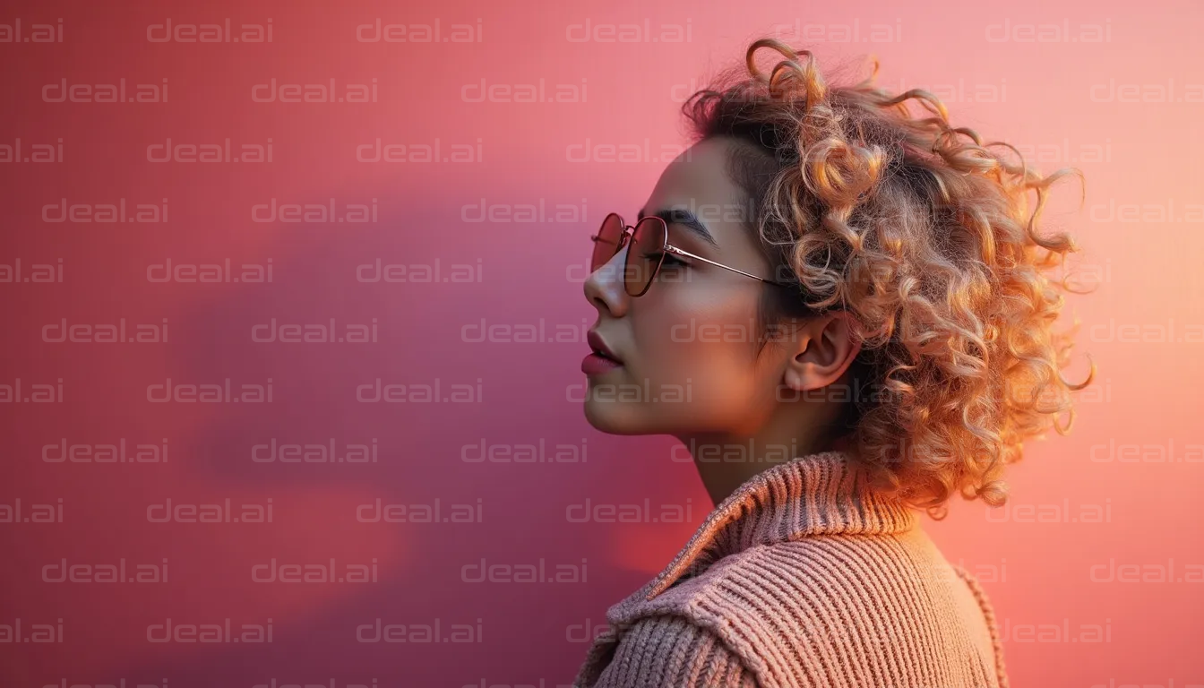 "Curly Hair and Sunglasses Against Pink"