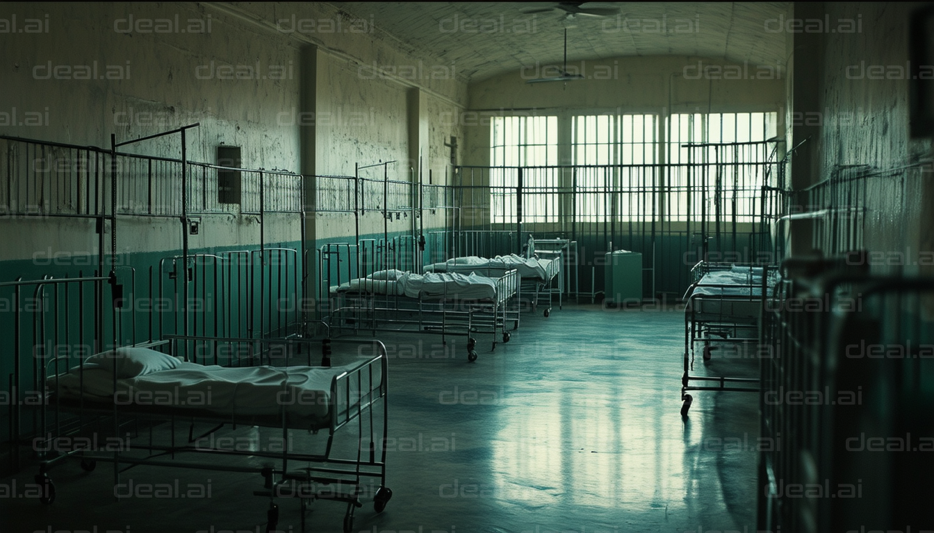 Empty Hospital Ward in Dim Light