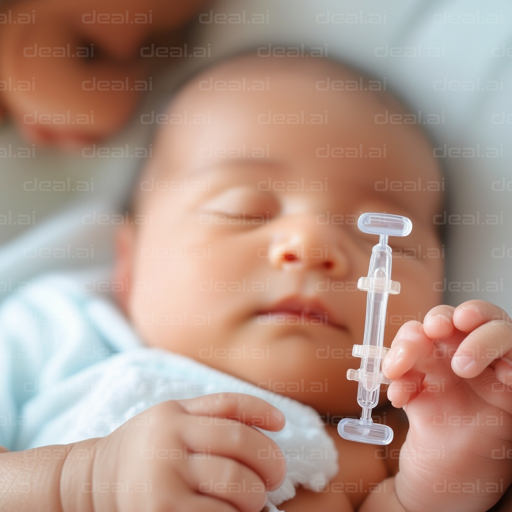 Baby Holding Medical Device in Sleep