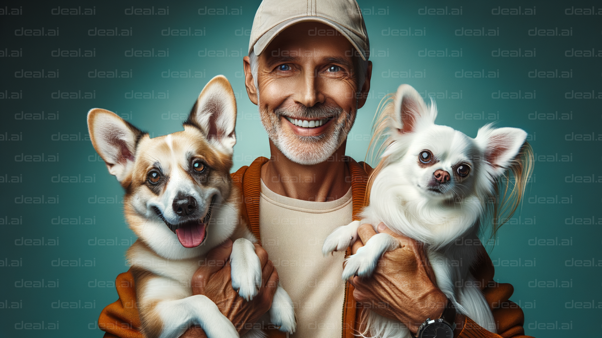 Joyful Man Holding Two Cute Dogs