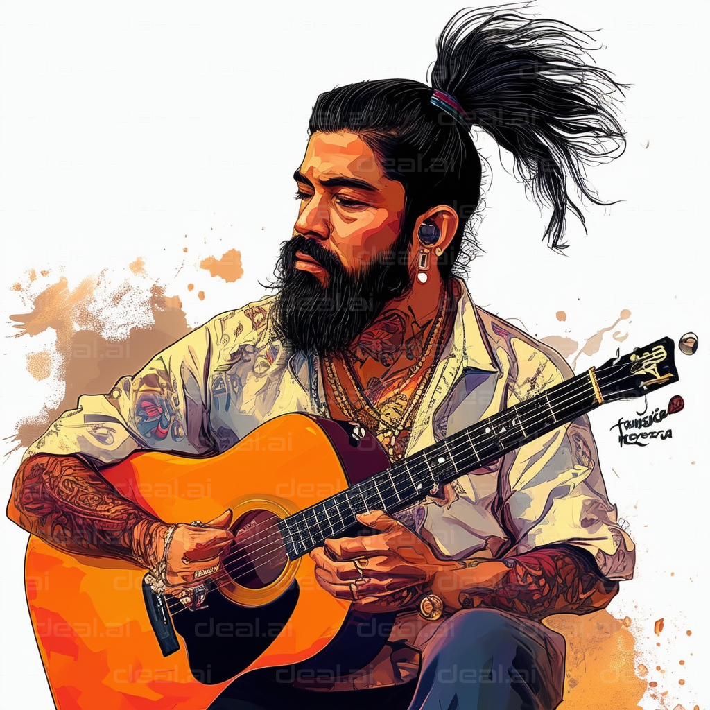 Bearded Guitarist in Artistic Style