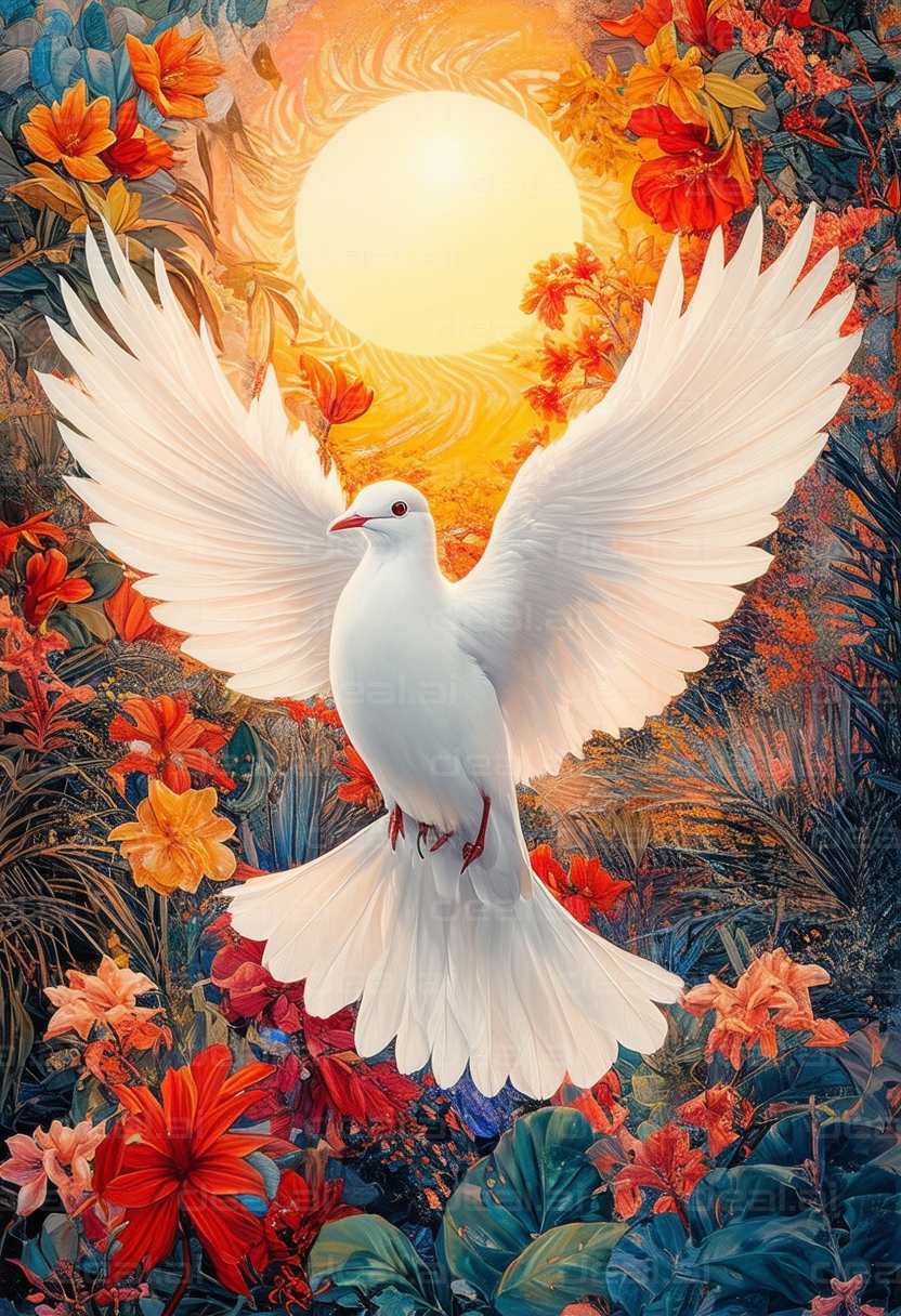 "Dove in Blooming Sunburst"