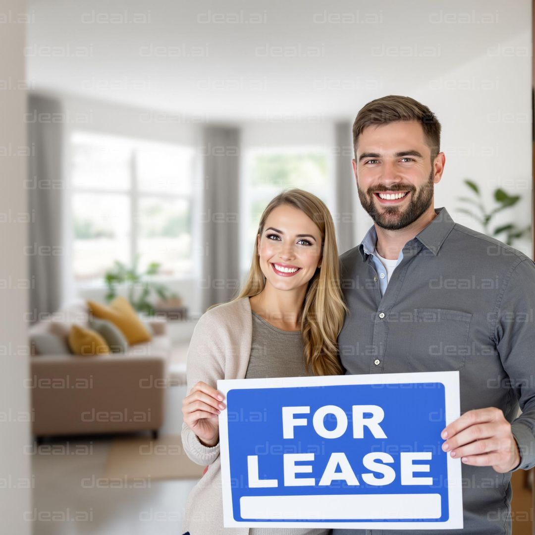 "Couple Holding 'For Lease' Sign"