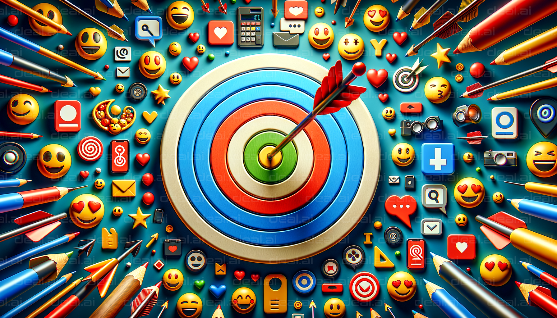 Bullseye Surrounded by Emojis and Icons