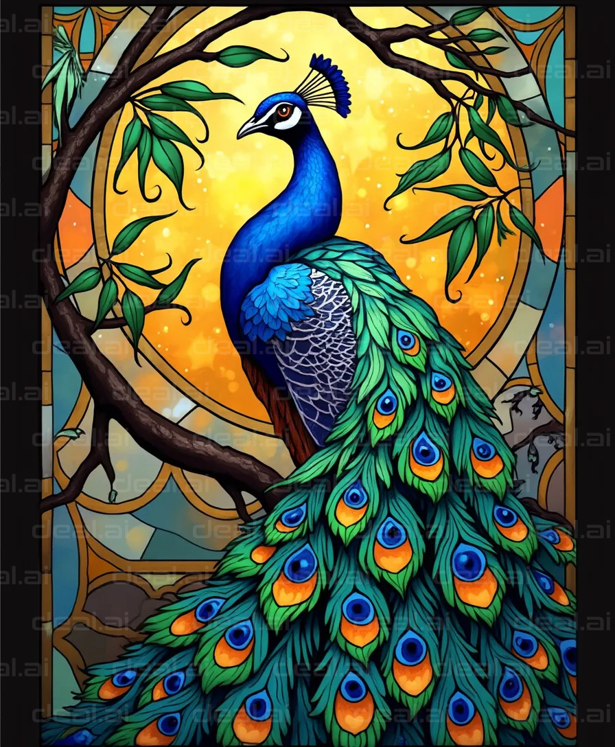 "Stained Glass Peacock Majesty"