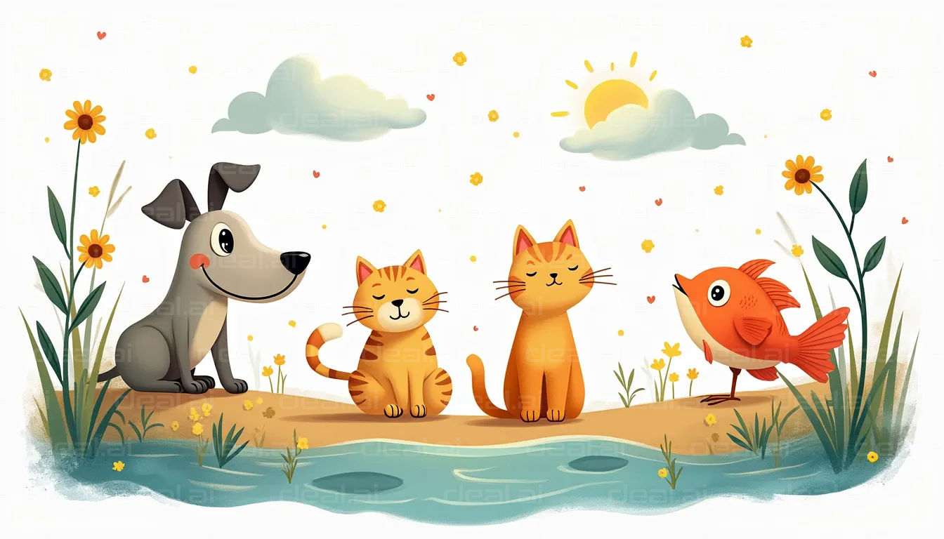 "Happy Animals by the Riverside"