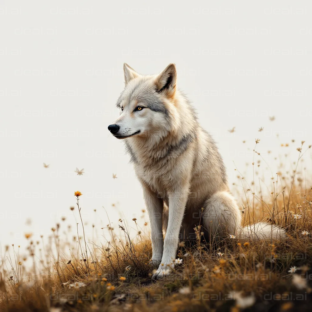 Majestic Wolf in Wildflowers