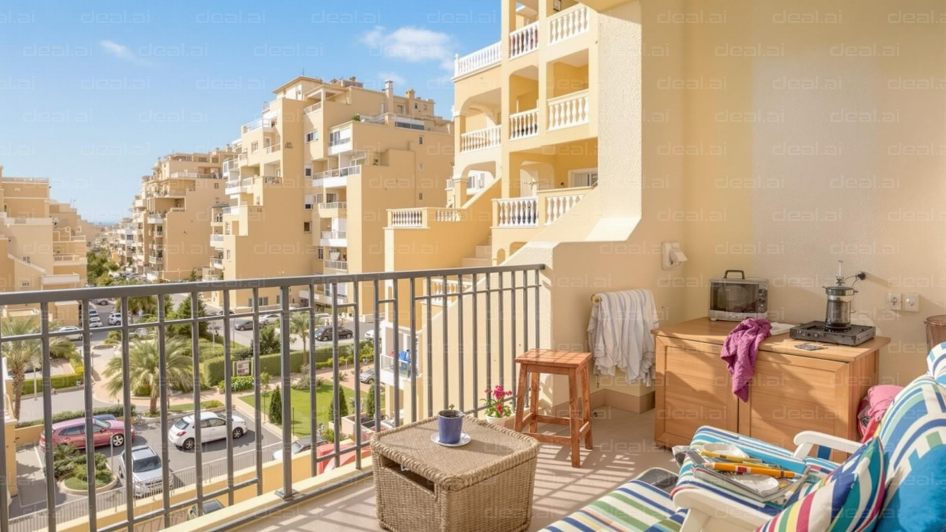 Sunny Balcony View with Apartments