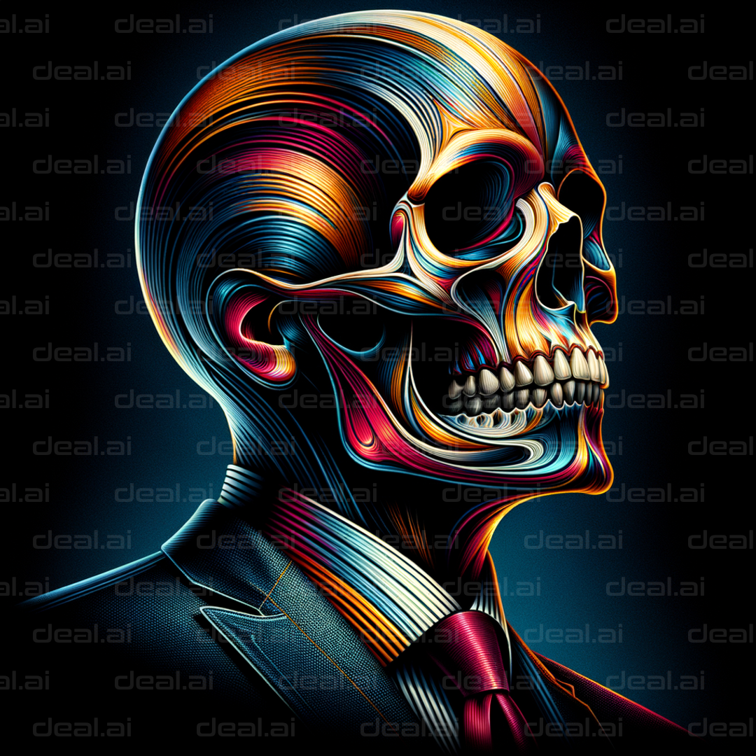 "Colorful Skull Portrait in Suit and Tie"