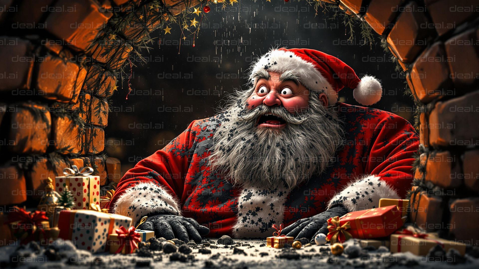 Surprised Santa in Chimney