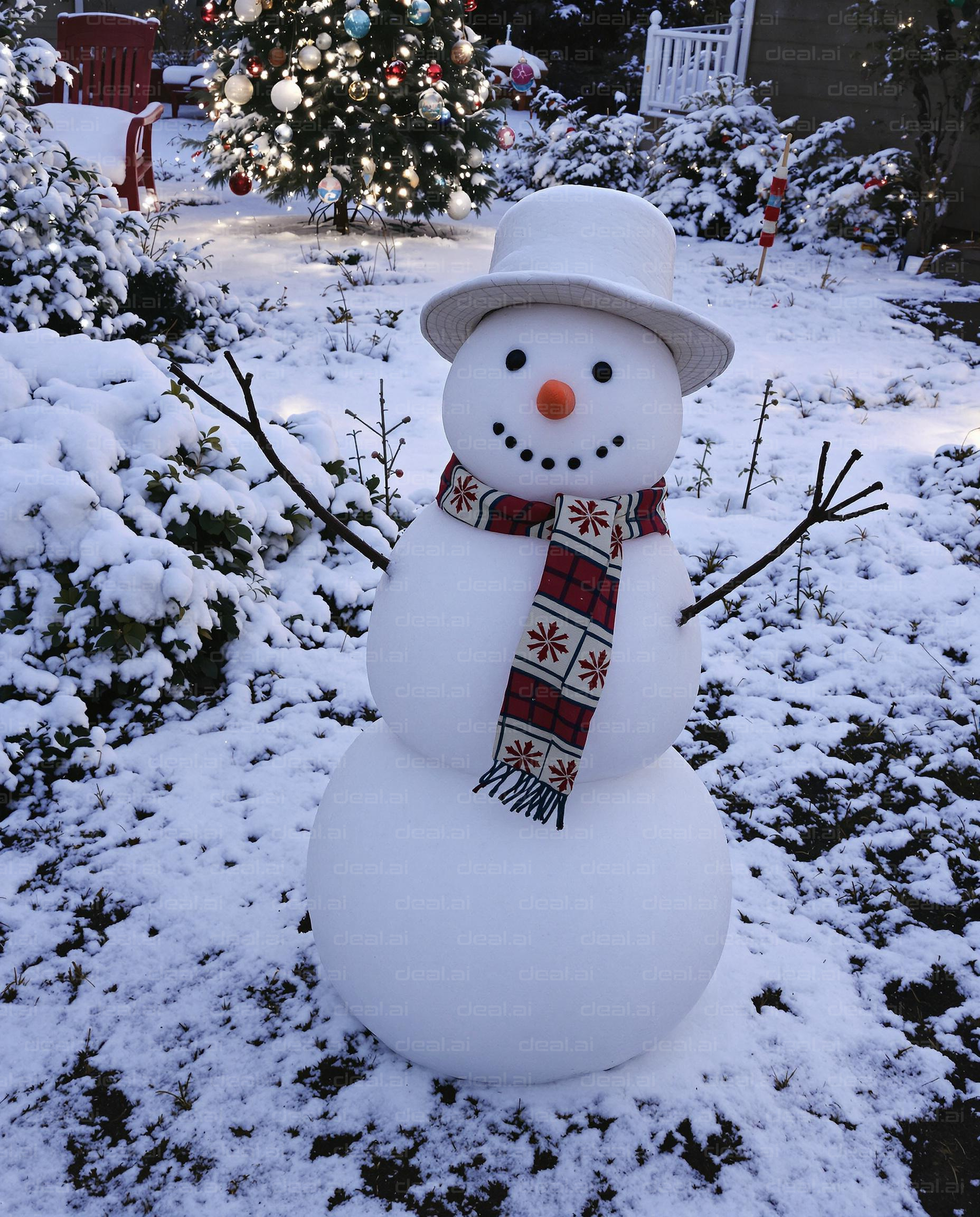 Festive Snowman by the Tree