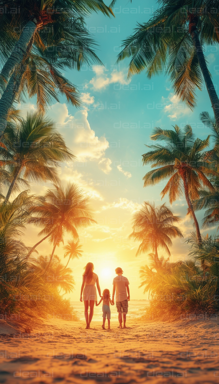 "Family Stroll at Sunset Beach"