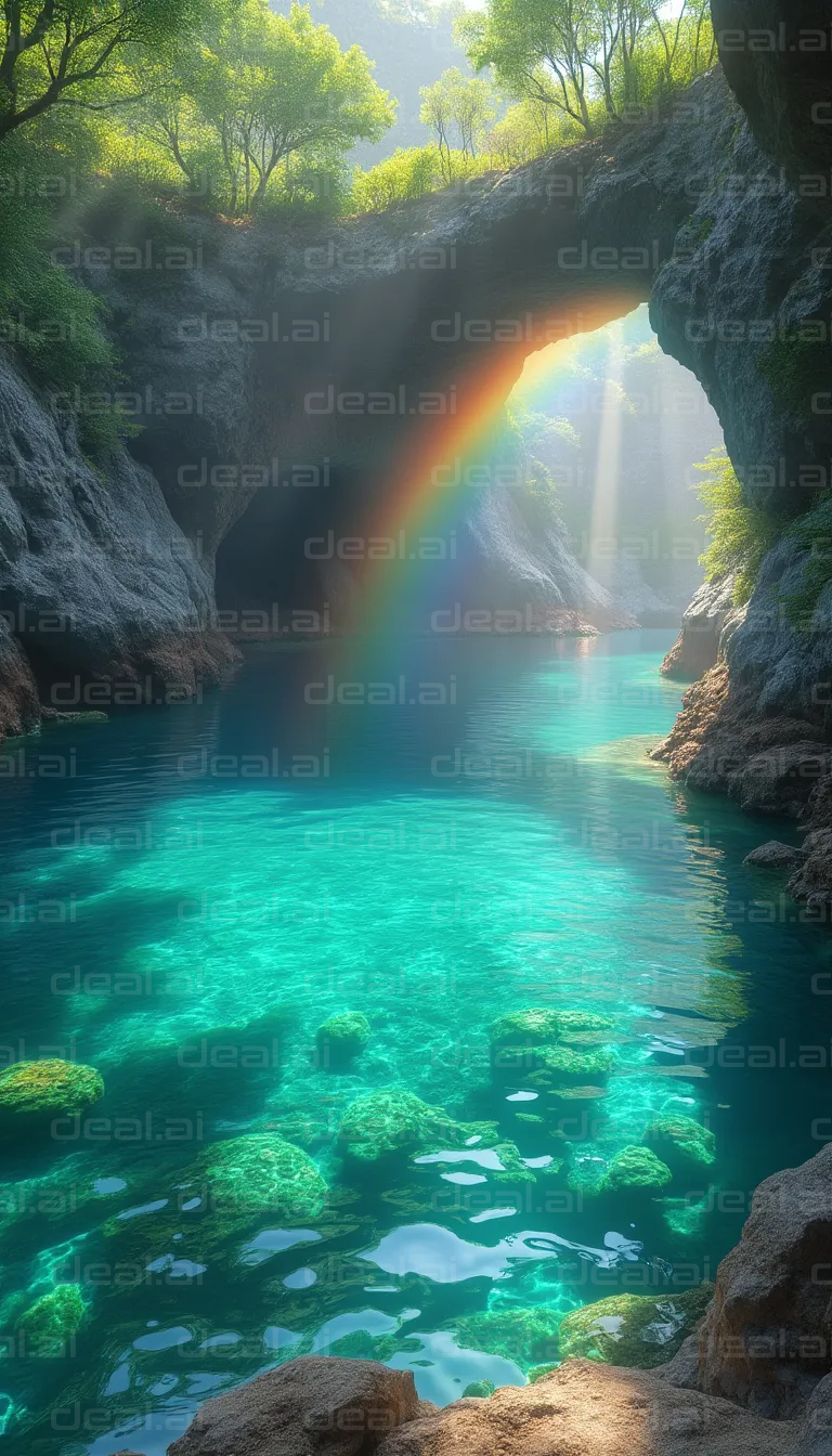 Rainbow Over Clear Waters in Cave