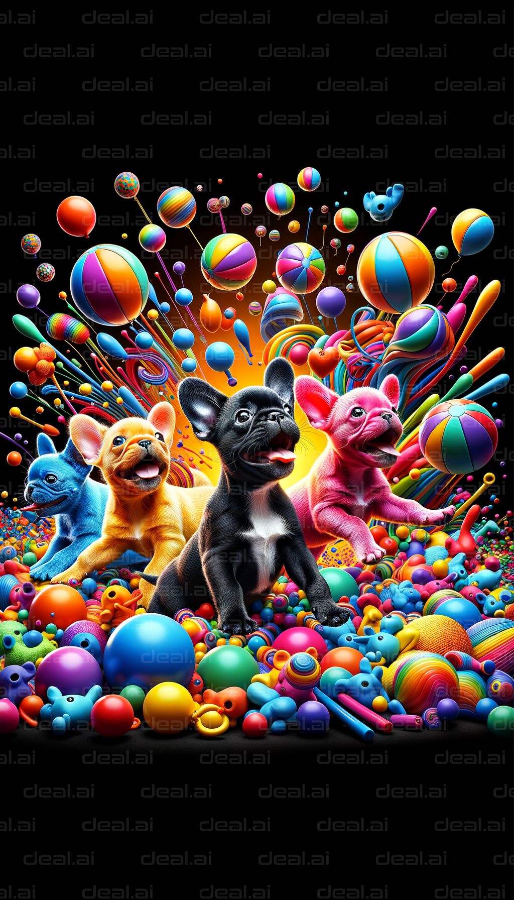 Colorful Puppies in a Vibrant Fantasy World