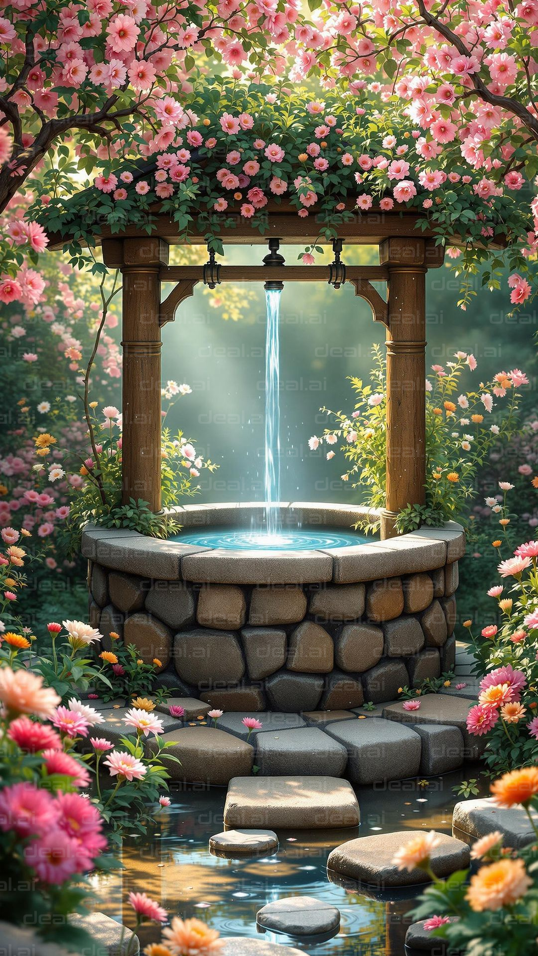 Blooming Garden Well Scene
