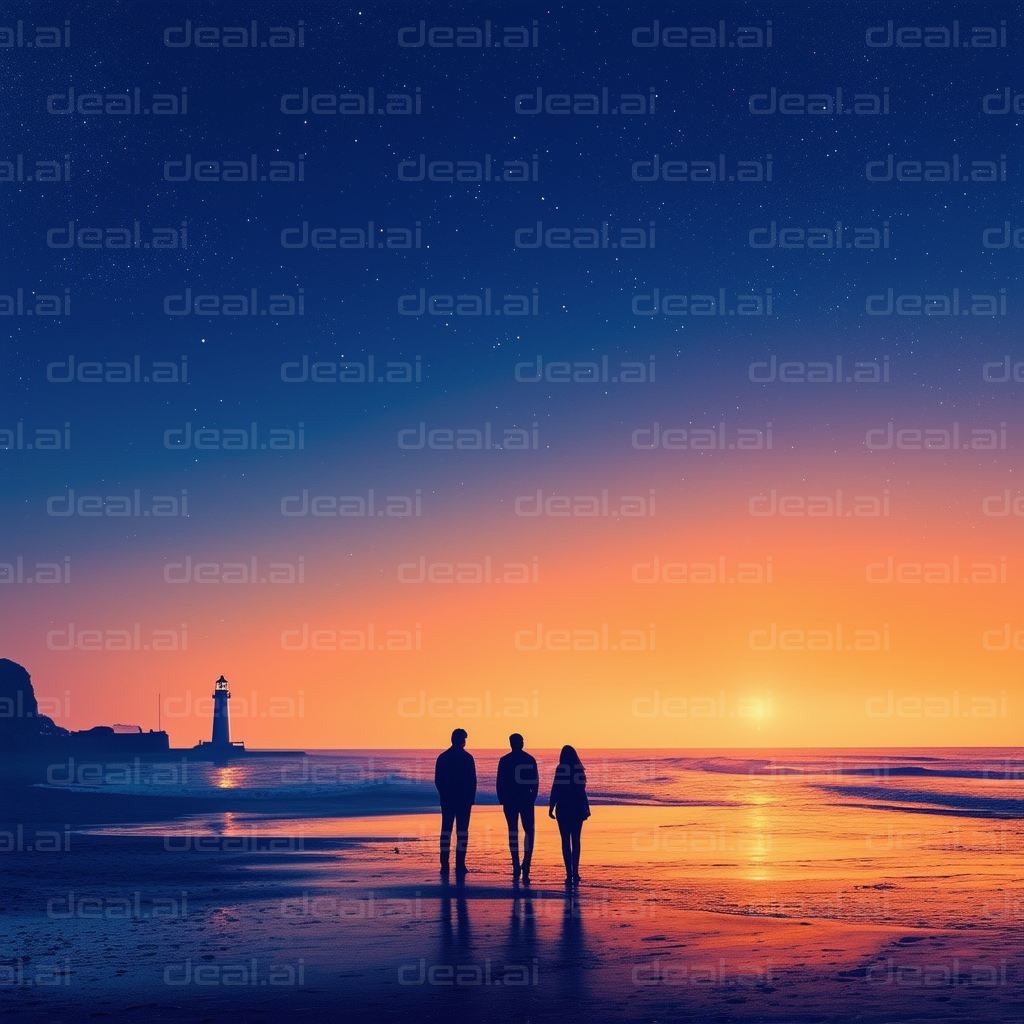 "Friends Enjoying a Sunset Beach Stroll"