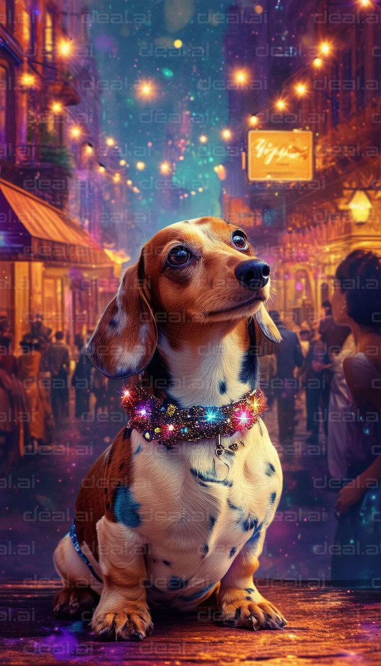 Dachshund in Glittering Night Scene