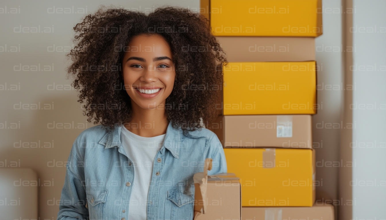 Young Woman Packing Boxes for Moving Day