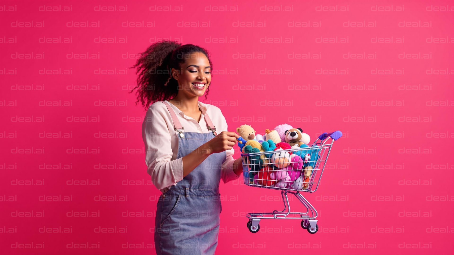 Toy Shopping Joy in Pink Background