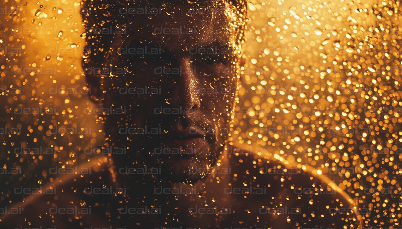 Silhouette in Golden Raindrops