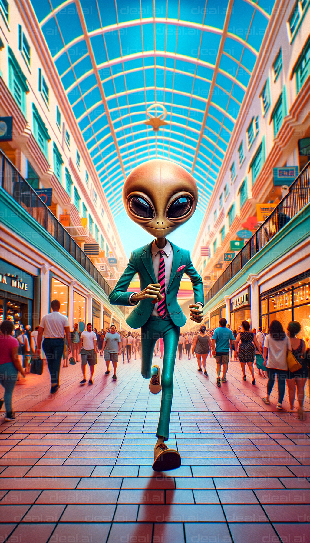 Alien in a Suit Roaming the Mall