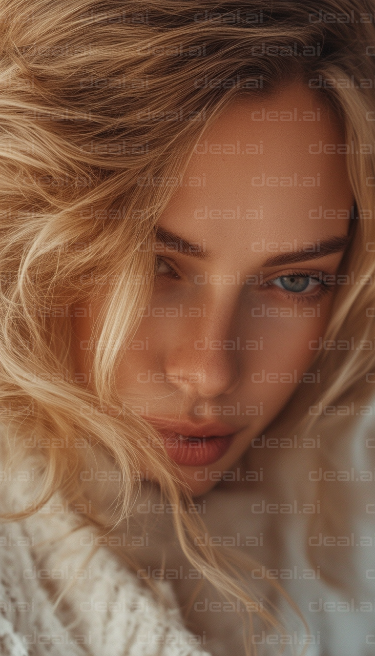 "Close-Up of Woman with Wavy Blonde Hair"