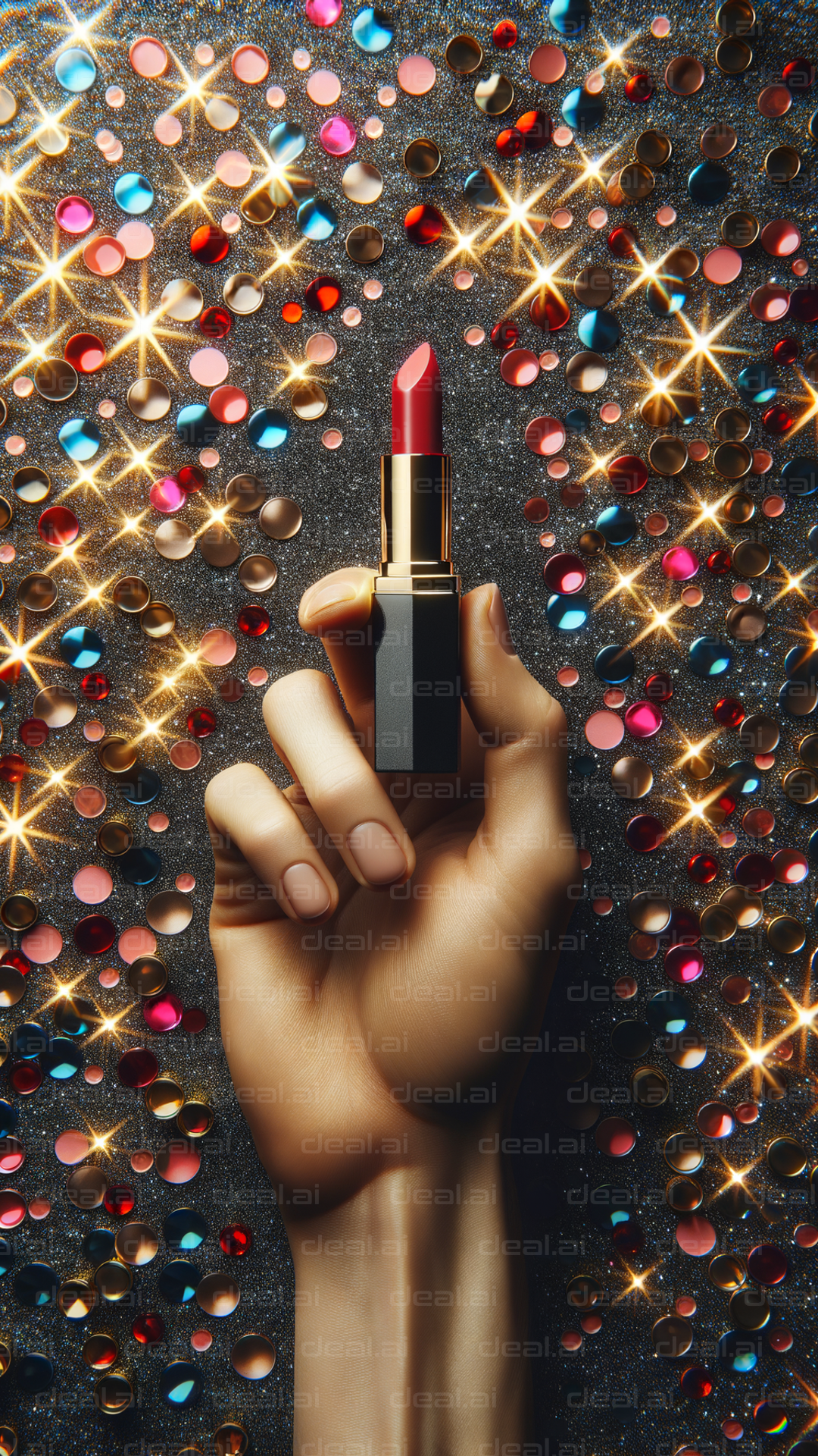 “Glamorous Red Lipstick Sparkles”