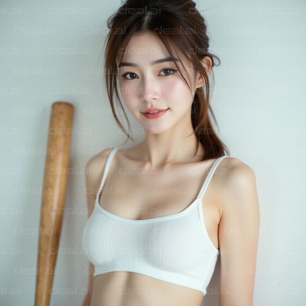 Young Woman with Baseball Bat